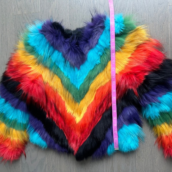 Alice + Olivia FAWN Rainbow Fur Jacket Pride - Size Small - Picture 10 of 11